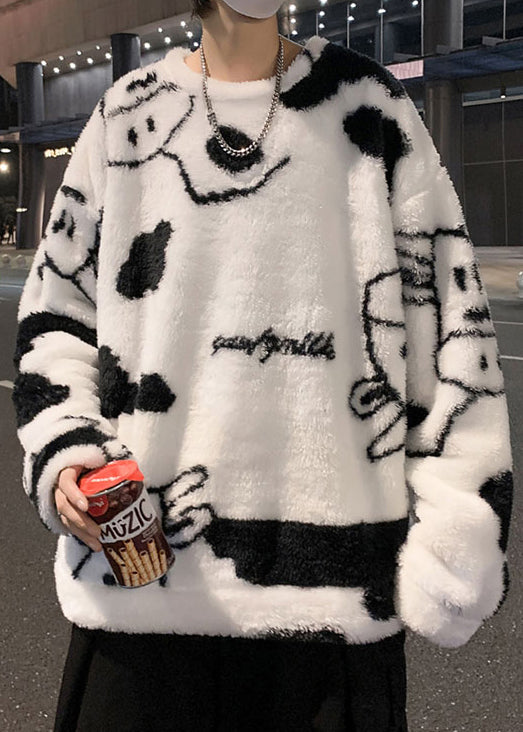 New White O Neck Cartoon Fluffy Sweatshirt Pajamas Winter Rc039