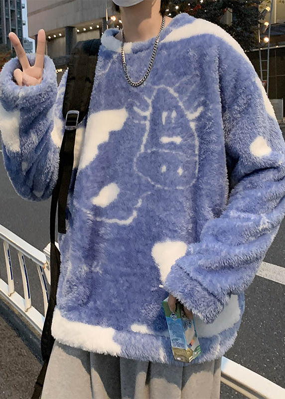 New White O Neck Cartoon Fluffy Sweatshirt Pajamas Winter Rc039