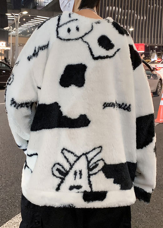 New White O Neck Cartoon Fluffy Sweatshirt Pajamas Winter Rc039