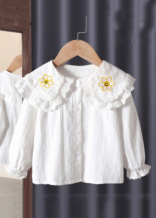 New White Peter Pan Collar Button Cotton Baby Blouse Flare Sleeve Yu1029