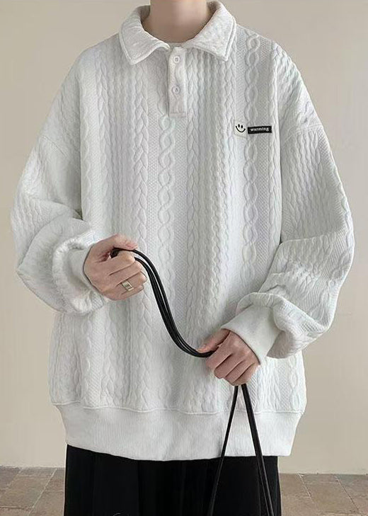 Pan Tc028 Sweatshirt Peter Cotton Collar Spring Button New White