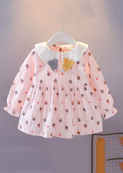 New White Peter Pan Collar Print Cotton Baby Dresses Long Dress Xz092