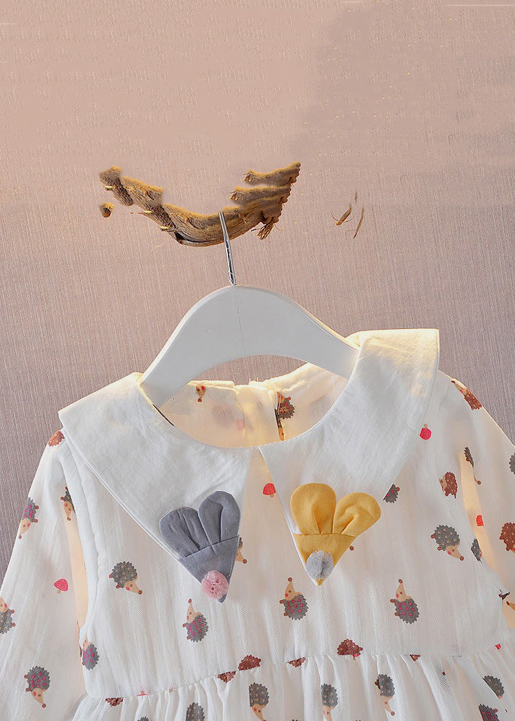 New White Peter Pan Collar Print Cotton Baby Dresses Long Dress Xz092