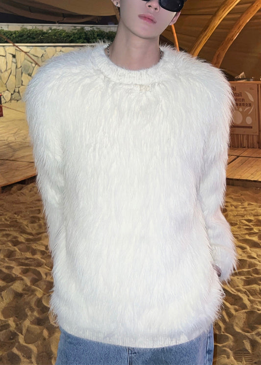 New White Cozy Mink Velvet Sweaters O Neck Winter Rc025
