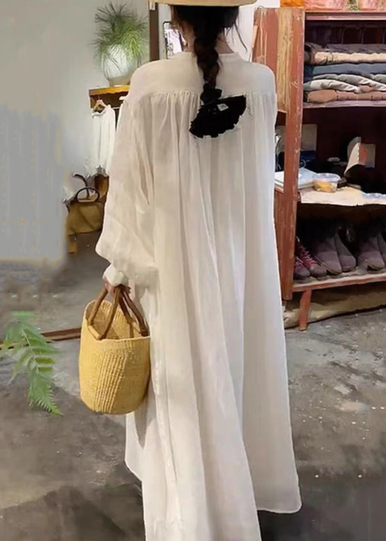 New White O-neck Cotton Long Dress Spring As1003