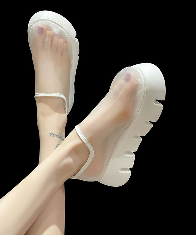 New White Platform Tulle Breathable Loafer Shoes Ap1055