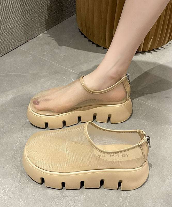 New White Platform Tulle Breathable Loafer Shoes Ap1055