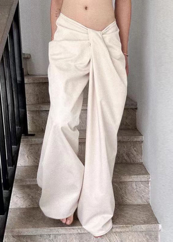 New White Wrinkled High Waist Cotton Pants Summer Pp022