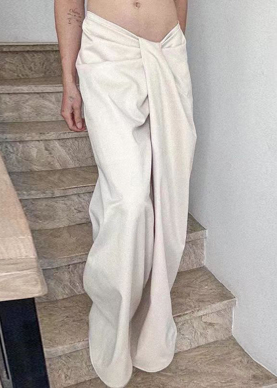 New White Wrinkled High Waist Cotton Pants Summer Pp022