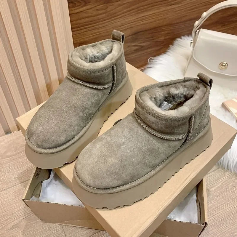 New Winter Short Plush Warm Snow Boots Flats Shoes Suede Fur Chelsea Ankle Boots Platform Shoes Botas Mujer