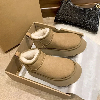 New Winter Short Plush Warm Snow Boots Flats Shoes Suede Fur Chelsea Ankle Boots Platform Shoes Botas Mujer