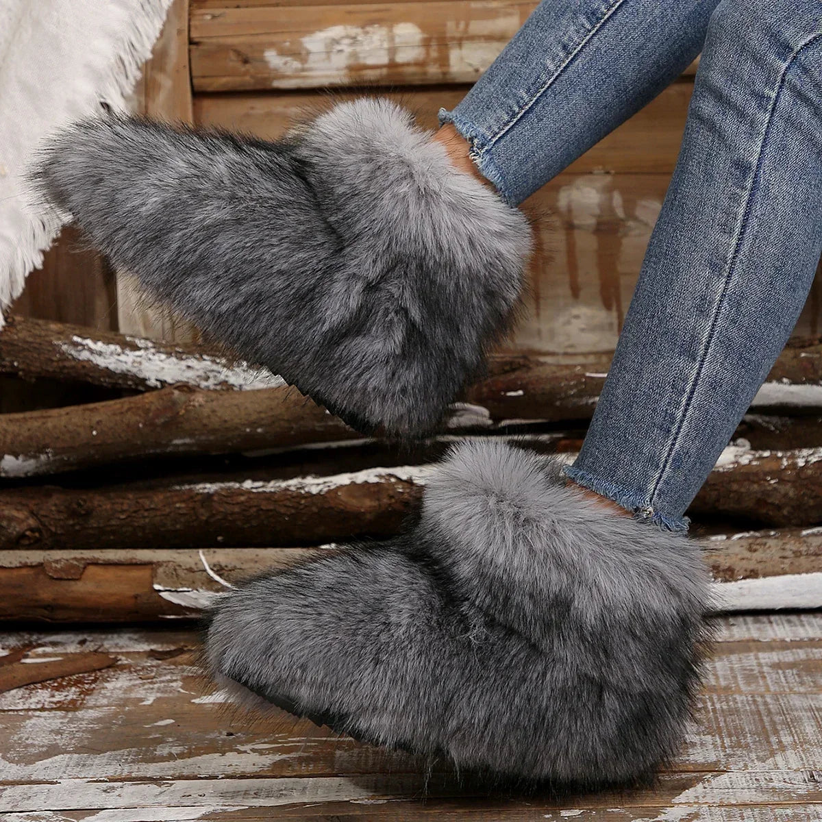 New Woman Boots High Boots Over-the-knee Fur Snow Boots Warm Wool-like Plus Velvet Padded Winter Platform Shoes