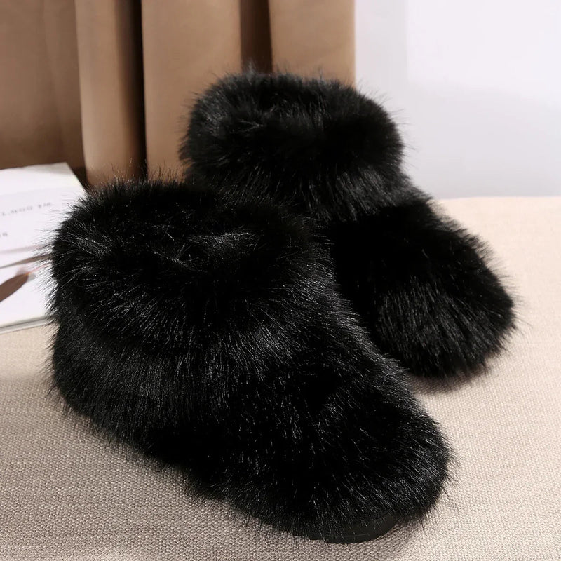 New Woman Boots High Boots Over-the-knee Fur Snow Boots Warm Wool-like Plus Velvet Padded Winter Platform Shoes