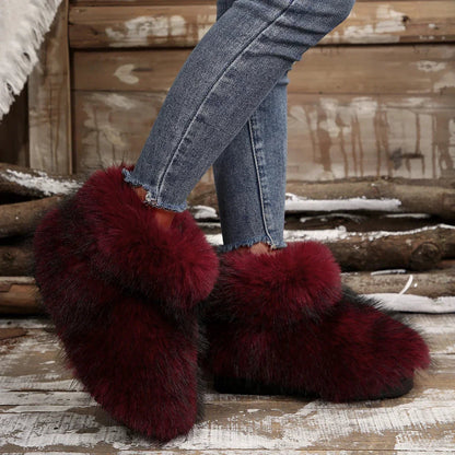 New Woman Boots High Boots Over-the-knee Fur Snow Boots Warm Wool-like Plus Velvet Padded Winter Platform Shoes