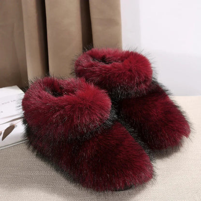 New Woman Boots High Boots Over-the-knee Fur Snow Boots Warm Wool-like Plus Velvet Padded Winter Platform Shoes