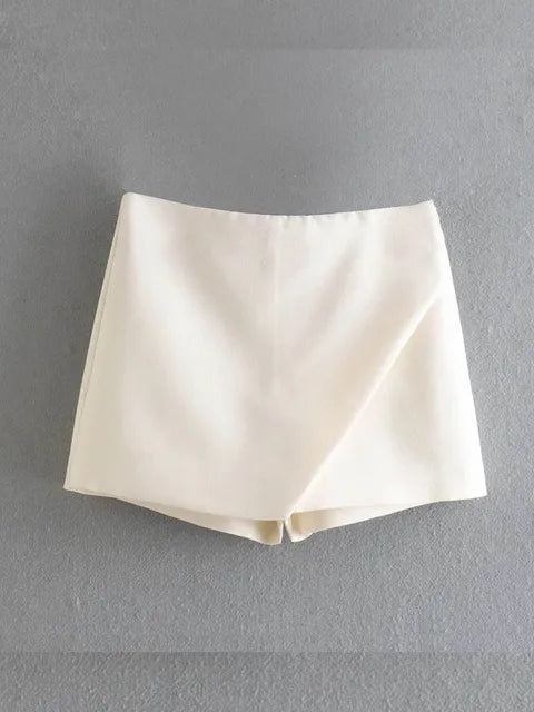 New Candy Color Asymmetrical Shorts Skirts Lady Zipper Fly Pockets Hot Shorts Pantalone