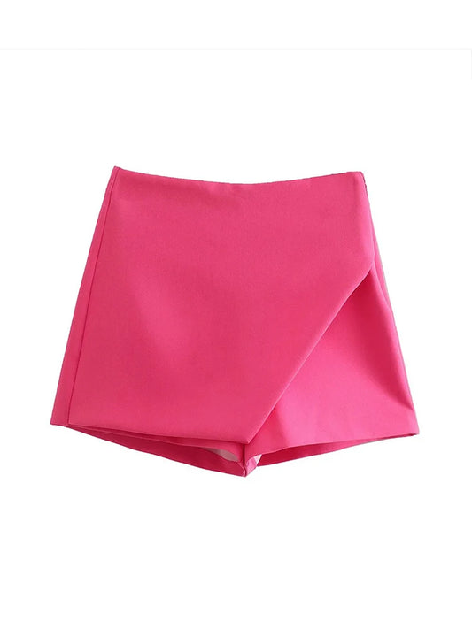 New Candy Color Asymmetrical Shorts Skirts Lady Zipper Fly Pockets Hot Shorts Pantalone