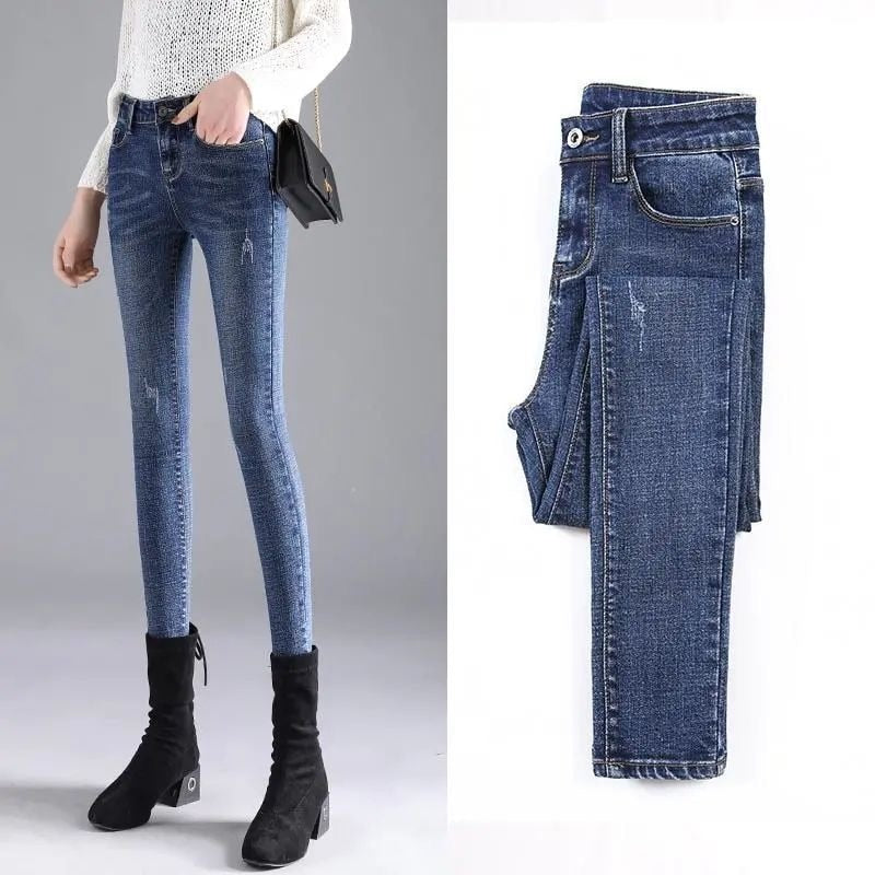 Elastic Pencil Trousers High Waist Tight Slim Fit Skinny Denim Pants