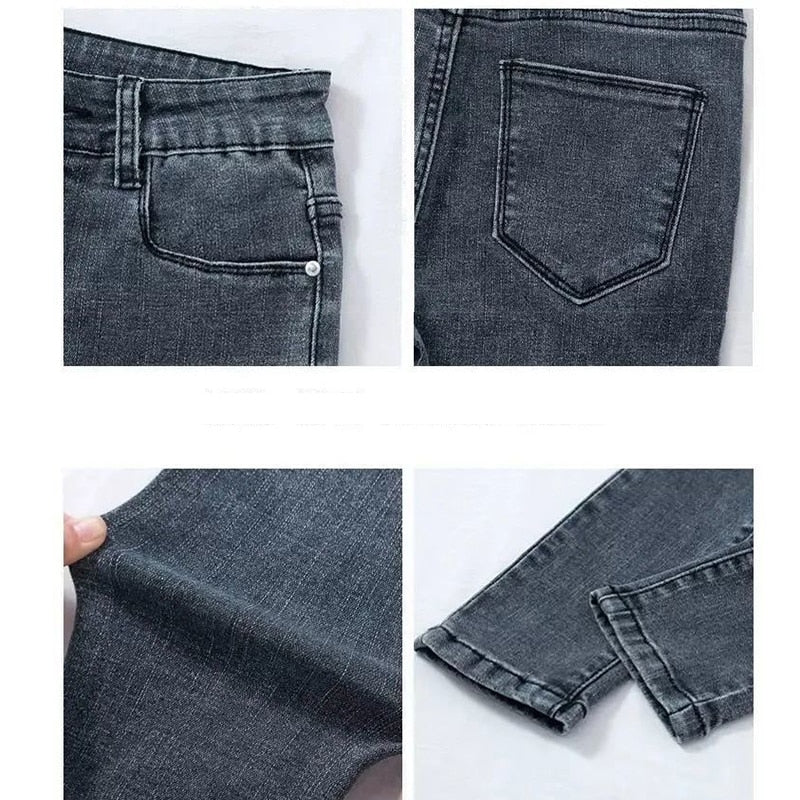 Elastic Pencil Trousers High Waist Tight Slim Fit Skinny Denim Pants