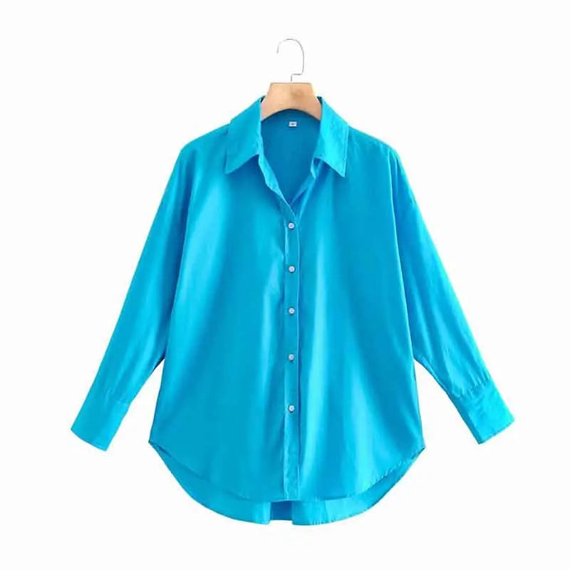New Simply Candy Color Single Breasted Poplin Shirts Office Lady Long Sleeve Blouse Chemise Tops
