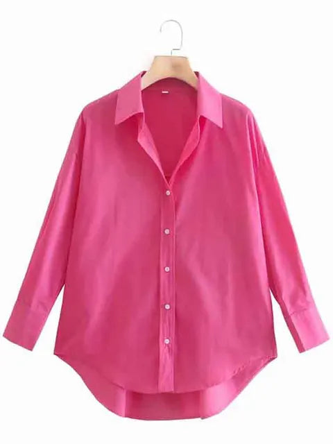 New Simply Candy Color Single Breasted Poplin Shirts Office Lady Long Sleeve Blouse Chemise Tops