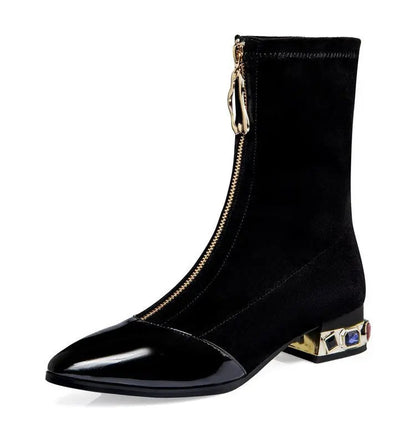 New Crystal Pointy Rhinestone Black Ankle Boot