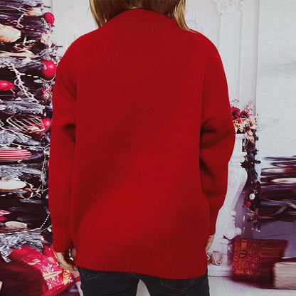 Elk 3d Decoration Christmas Sweater - Long Sleeve Knit Pullover