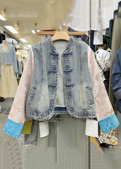 New Yellow Button Patchwork Denim Coats Long Sleeve Qa1027