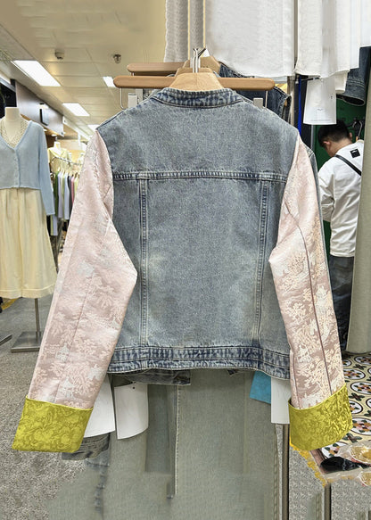 New Yellow Button Patchwork Denim Coats Long Sleeve Qa1027