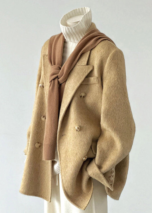 New Yellow Peter Pan Collar Double Breast Woolen Suit Coats Fall Wp055