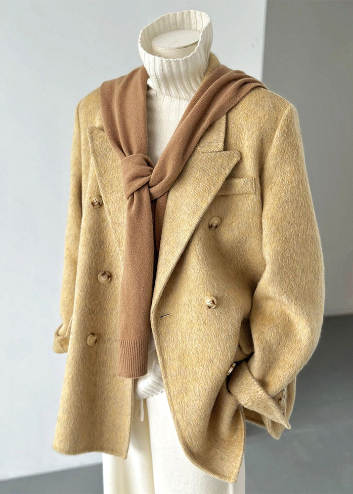 New Yellow Peter Pan Collar Double Breast Woolen Suit Coats Fall Wp055