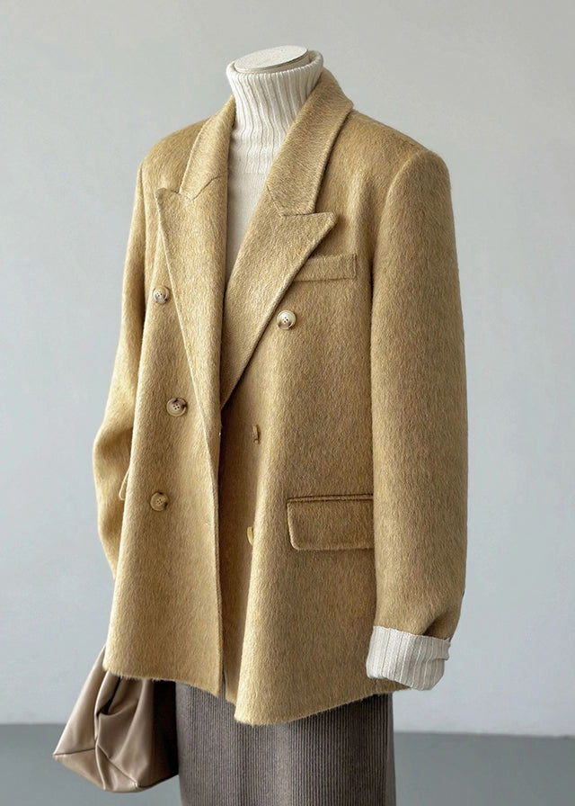 New Yellow Peter Pan Collar Double Breast Woolen Suit Coats Fall Wp055