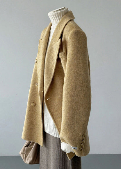 New Yellow Peter Pan Collar Double Breast Woolen Suit Coats Fall Wp055