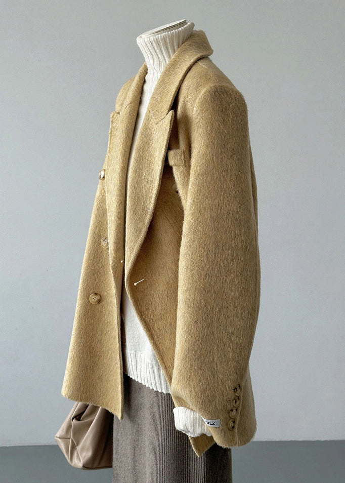 New Yellow Peter Pan Collar Double Breast Woolen Suit Coats Fall Wp055