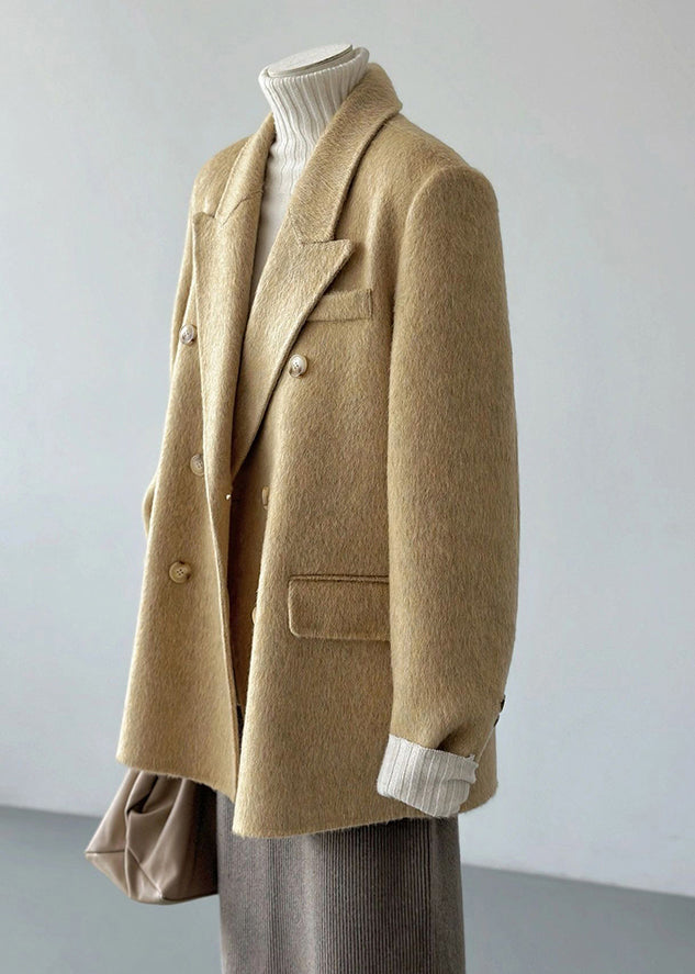 New Yellow Peter Pan Collar Double Breast Woolen Suit Coats Fall Wp055