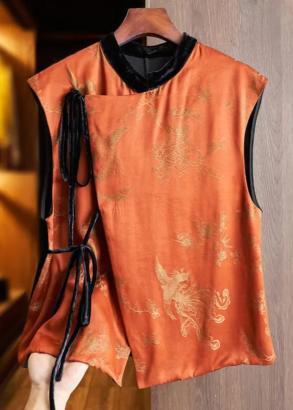 Print Lace Up Silk Waistcoat Sleeveless