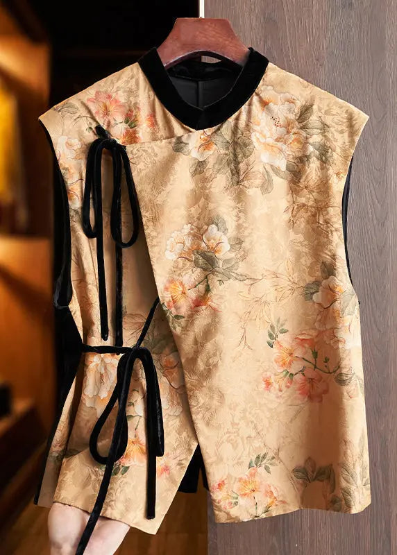 Print Lace Up Silk Waistcoat Sleeveless