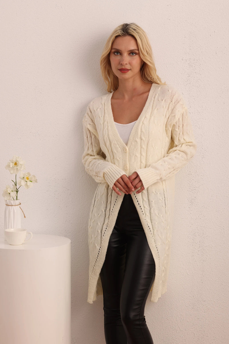 New Long Knitted Long-sleeved Twist Button Cardigan
