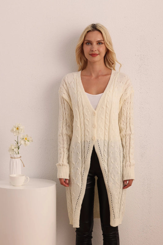 New Long Knitted Long-sleeved Twist Button Cardigan