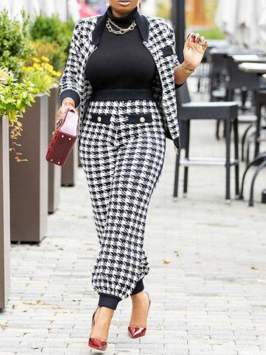 Houndstooth Pocket Design Pants Set Ar7075
