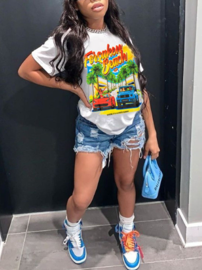 Gradient Palm Tree Letter Print T-shirt Ar5036