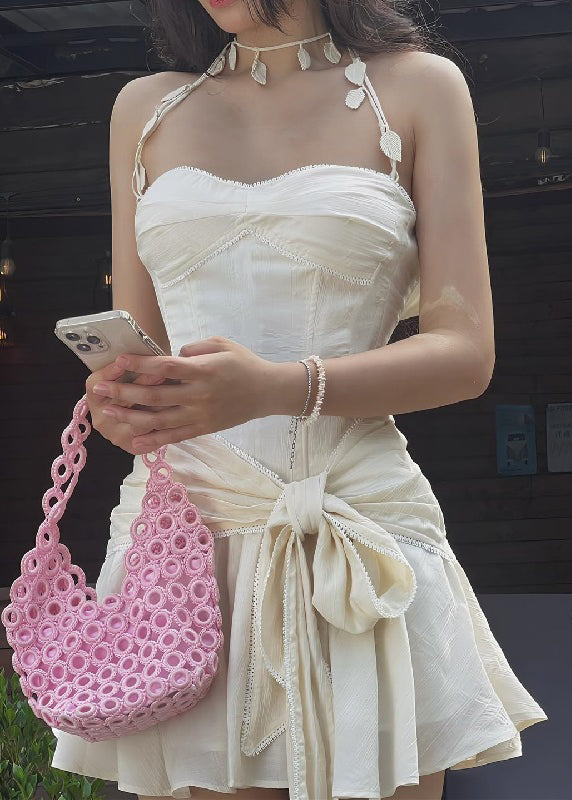 Novelty Beige Bow Original Design Cotton Mini Dresses Sleeveless Yz058