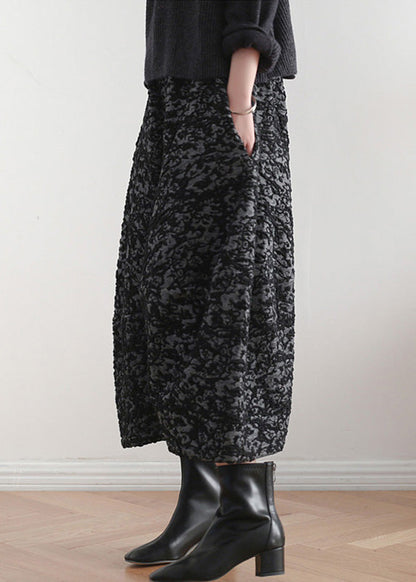 Novelty Black Print Elastic Waist Crop Harem Pants Tq1019