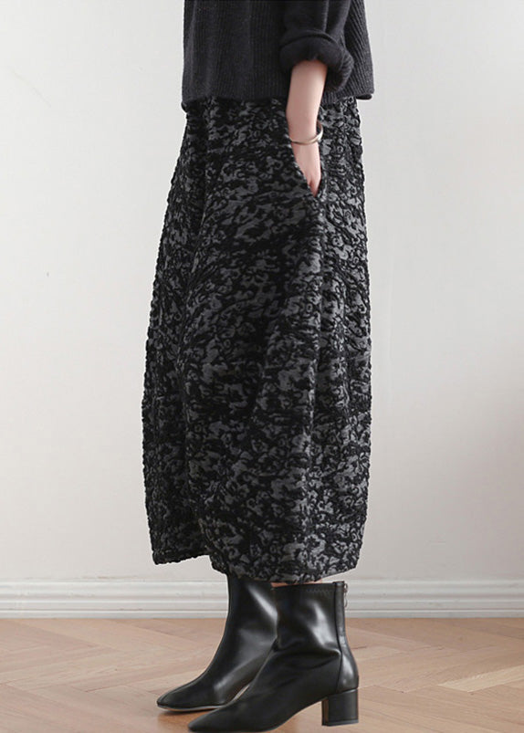 Novelty Black Print Elastic Waist Crop Harem Pants Tq1019