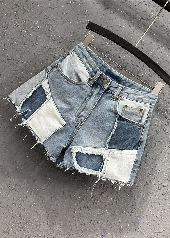 Novelty Blue Asymmetrical Patchwork High Waist Denim Shorts Summer Ty1068