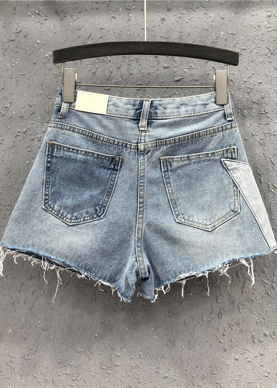 Novelty Blue Asymmetrical Patchwork High Waist Denim Shorts Summer Ty1068