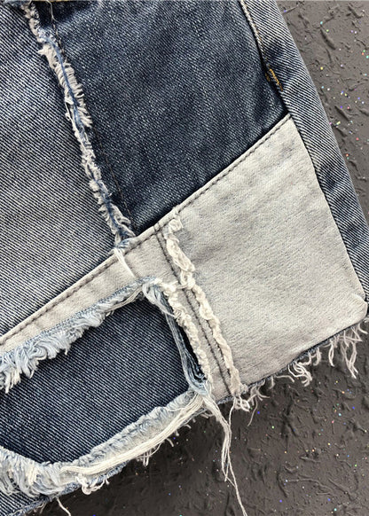 Novelty Blue Asymmetrical Patchwork High Waist Denim Shorts Summer Ty1068