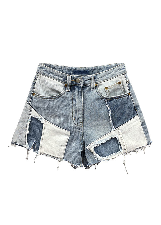 Novelty Blue Asymmetrical Patchwork High Waist Denim Shorts Summer Ty1068