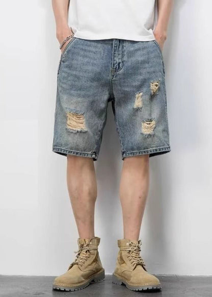 Novelty Blue Hole Pockets High Waist Denim Shorts Summer Yl028