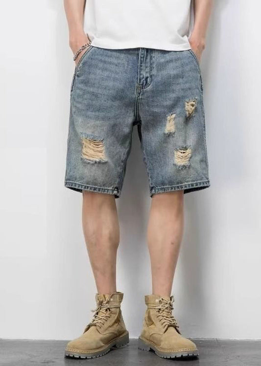 Novelty Blue Hole Pockets High Waist Denim Shorts Summer Yl028